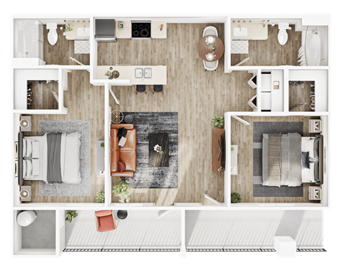 Floor plan for 2 beds, 2 baths, 1207 sqft